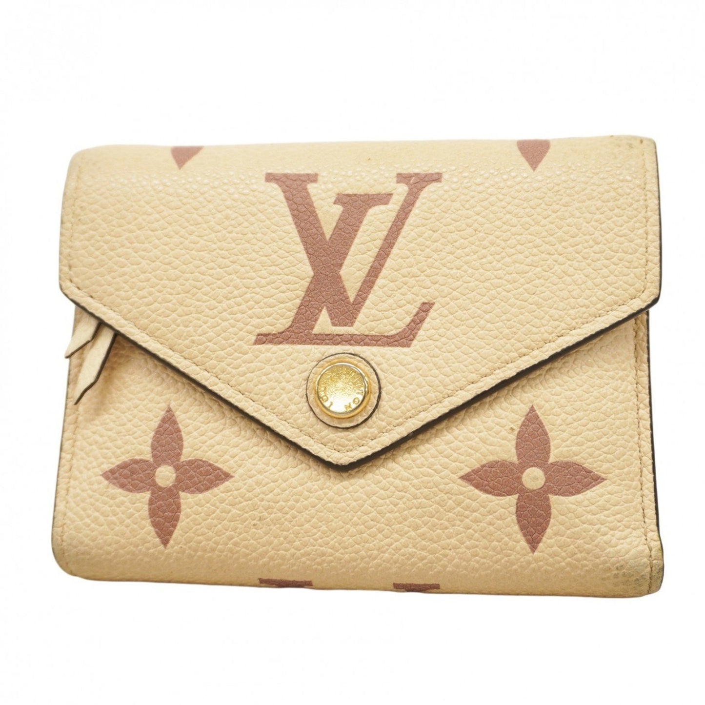 Louis Vuitton Monogram Empreinte Bicolor Tri-Fold Wallet Portefeuille Victorine M80086 Crme Bois De