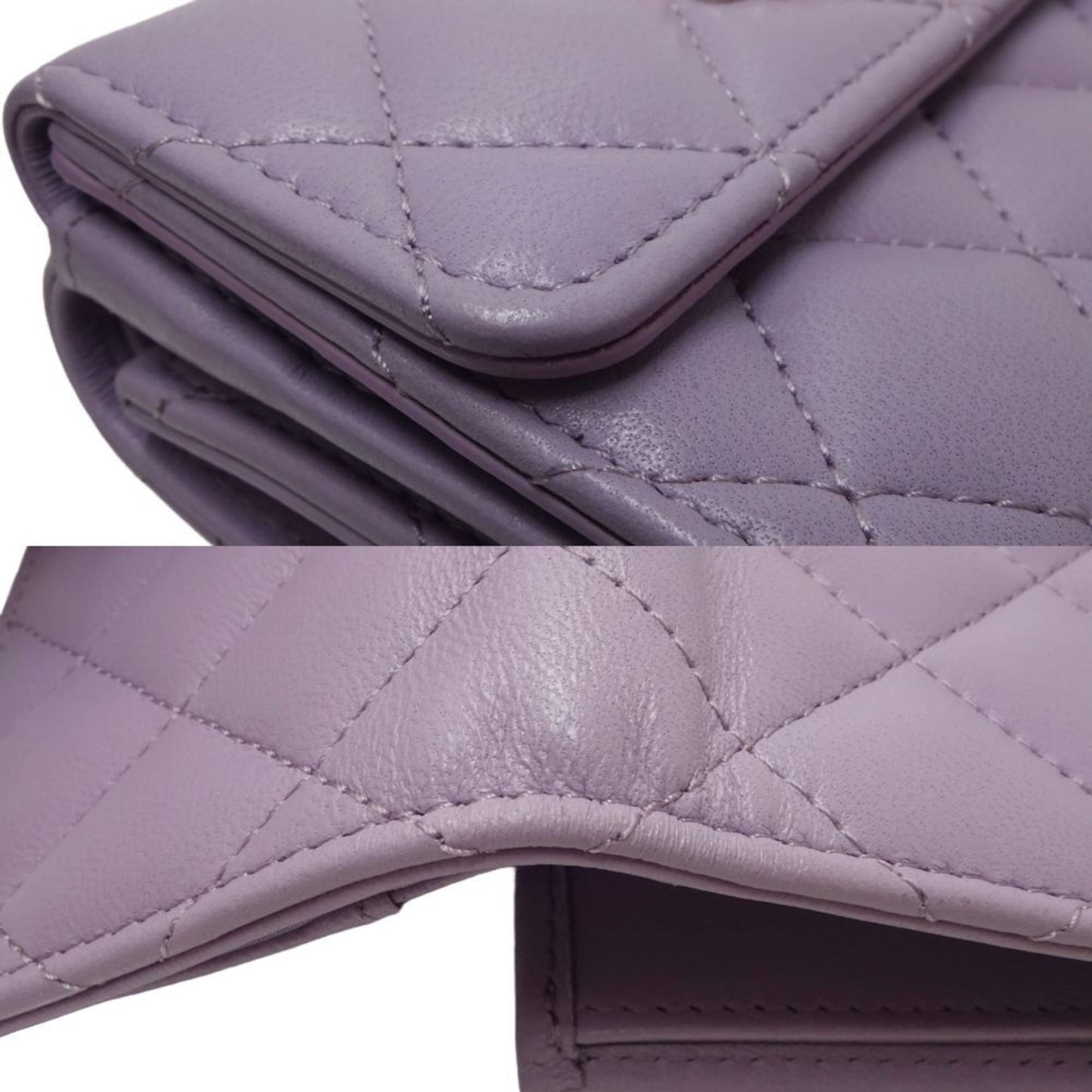 Chanel Chanel Bi-Fold Wallet Ap3808 Small Flap Cc Pearl Coco Mark Lambskin Light Purple 180546