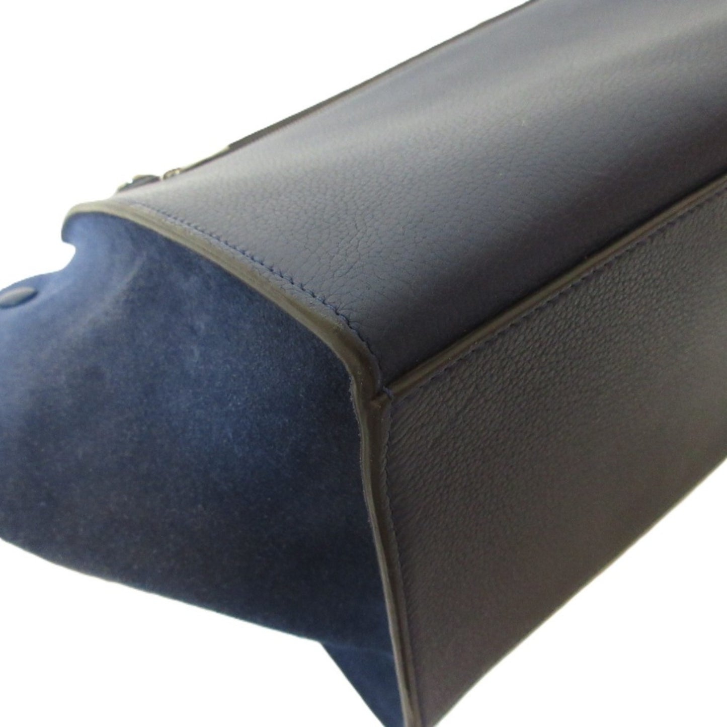 Celine Trapeze Leather Suede Turnlock Handbag Shoulder Bag Navy X Silver Hardware