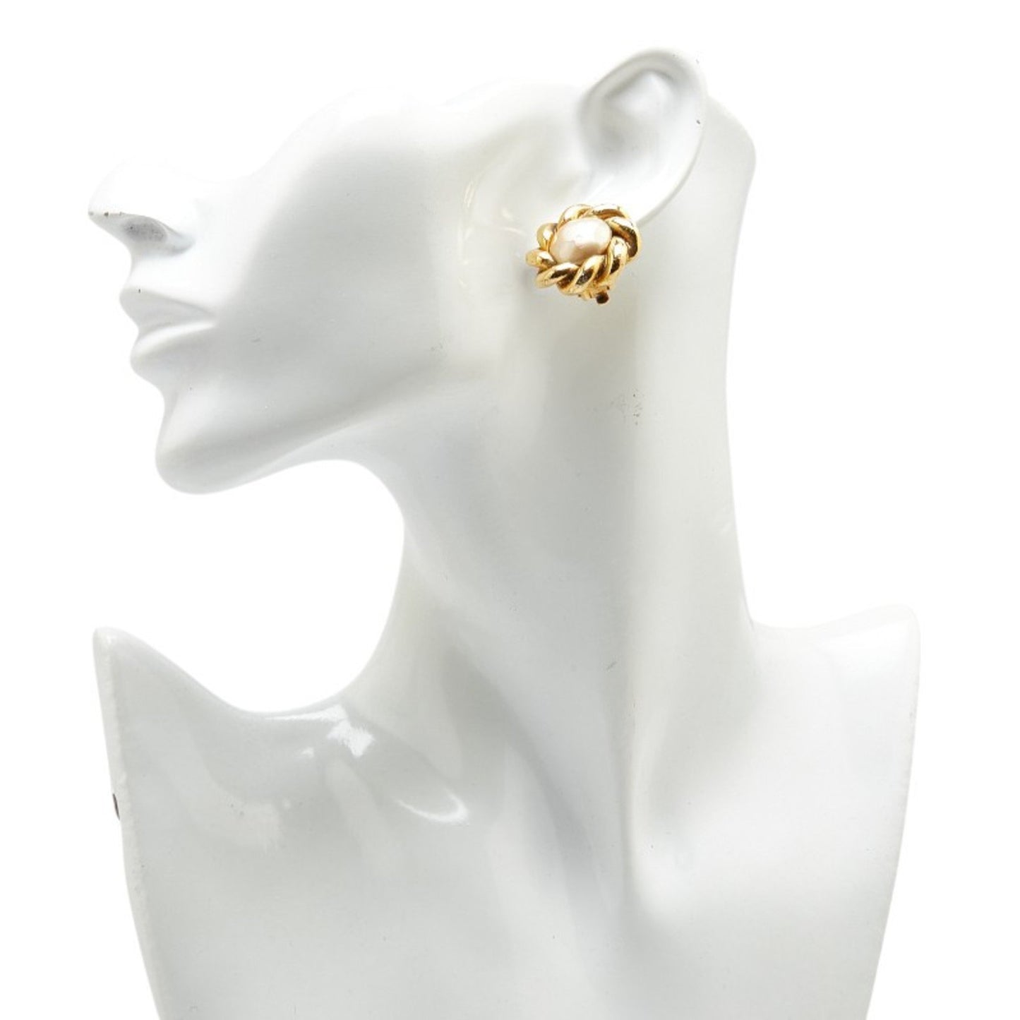 Chanel Vintage Flower Motif Faux Pearl Earrings