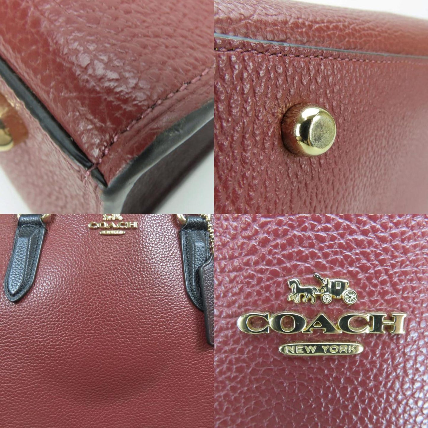 Coach Handbag Channing Carryall 76089 Leather Bordeaux Black Shoulder Bicolor