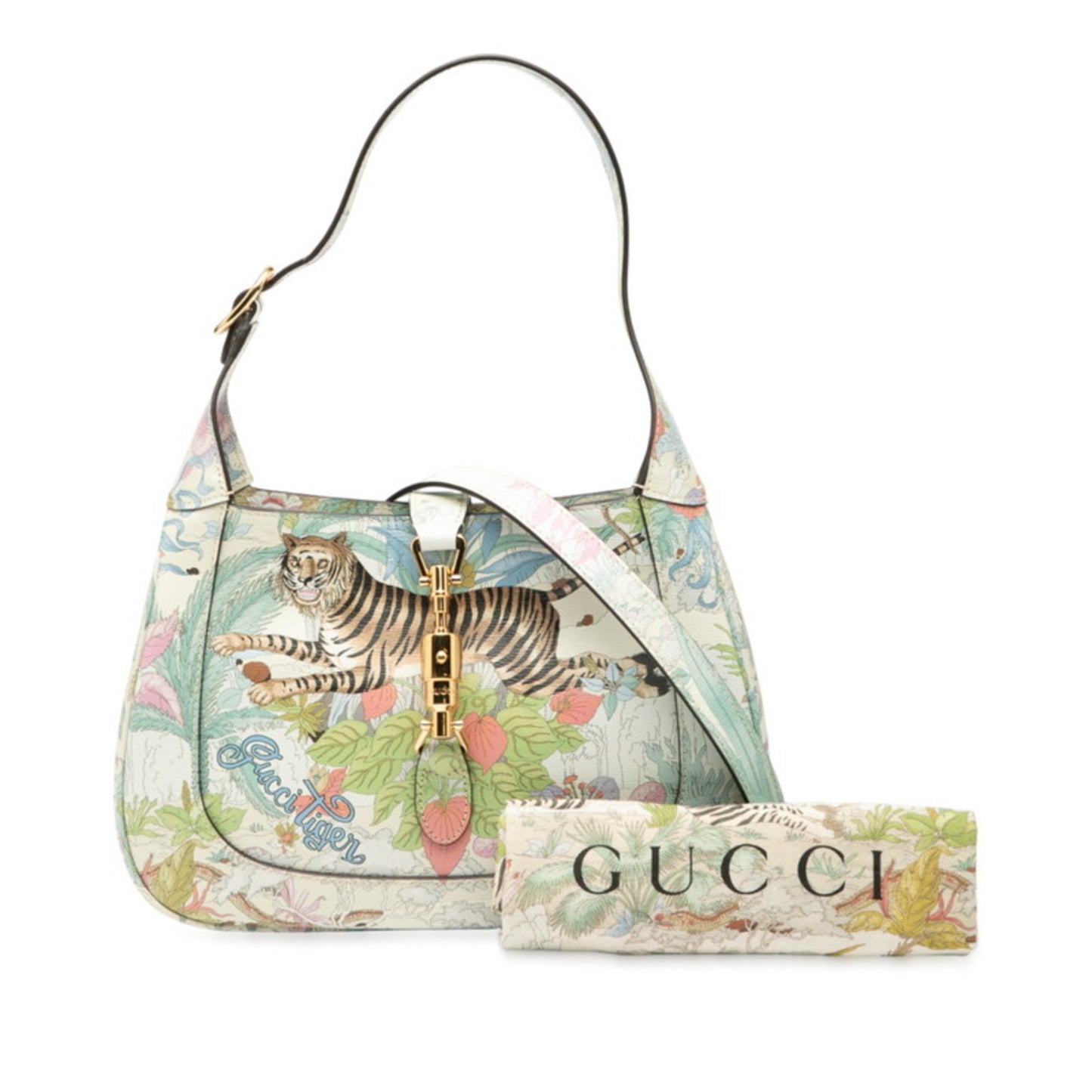 Gucci Jackie 1961 Tiger Motif Handbag/Shoulder Bag 636709 White/Multicolor Leather