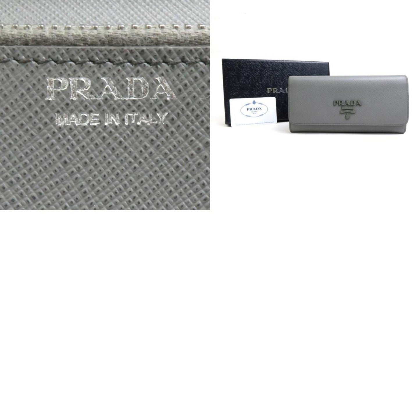 Prada Prada Bi-Fold Long Wallet Leather Gray