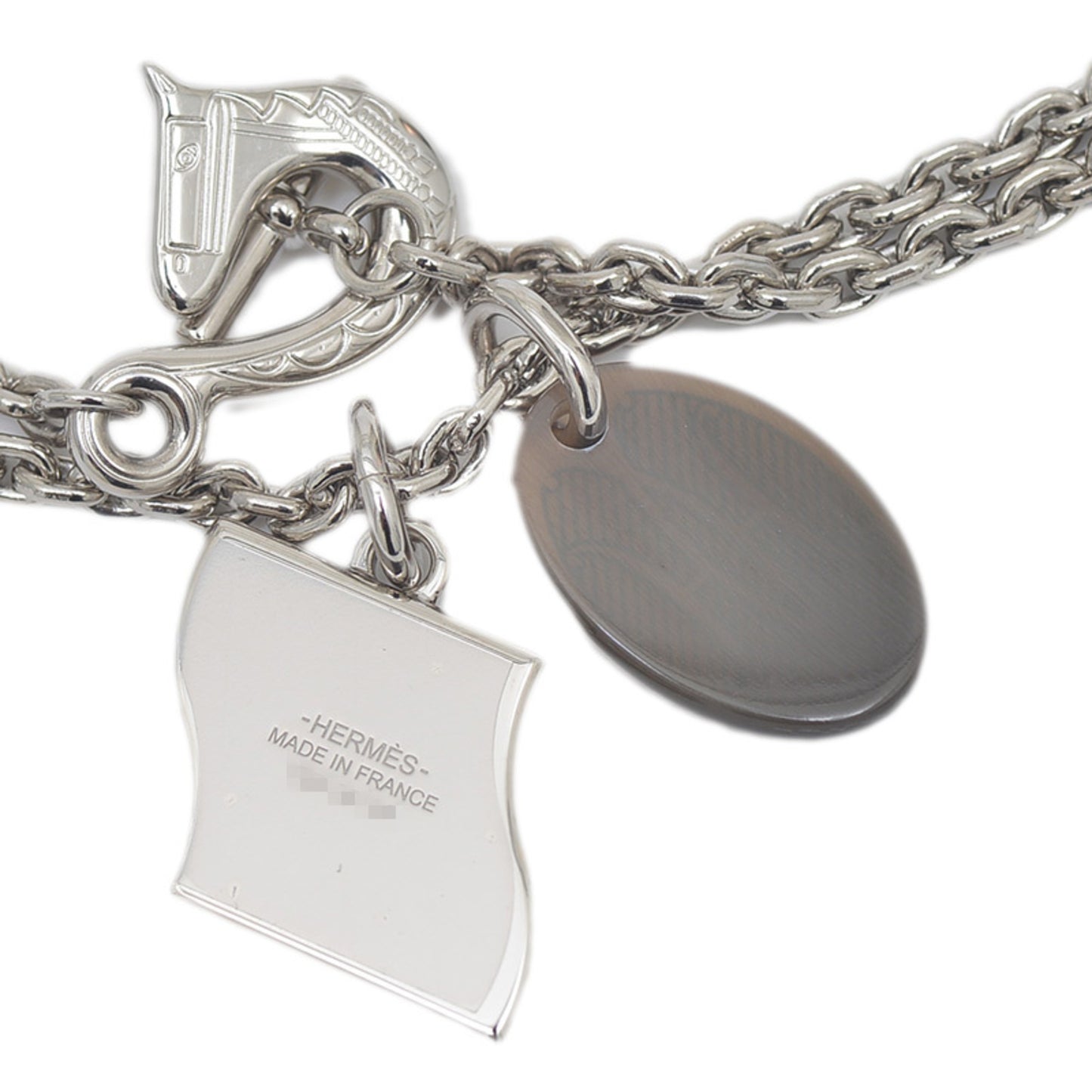 Hermes Herms Parade Necklace Buffalo Horn Silver Orange