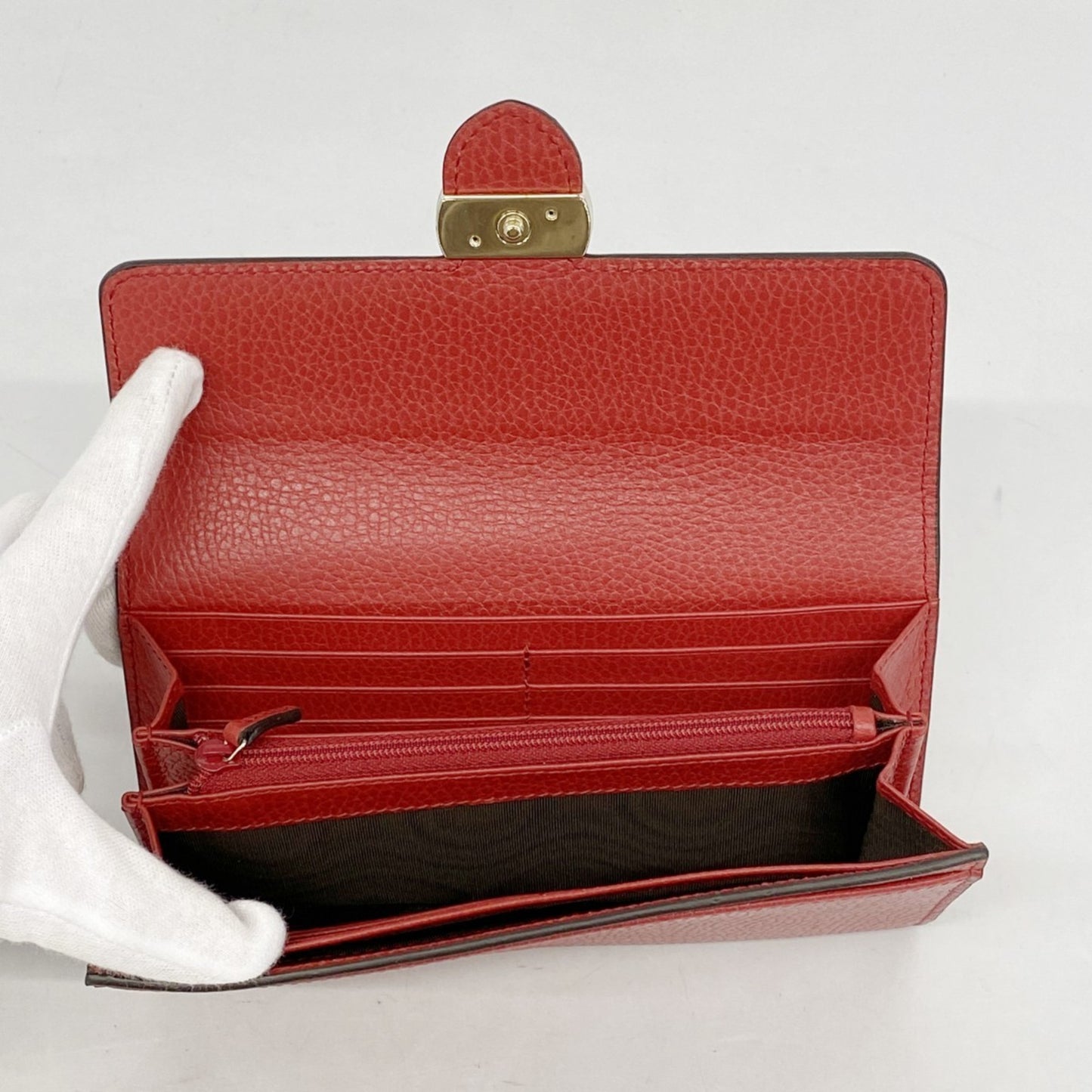 Gucci Interlocking G Long Wallet 598166 Leather Red Champagne