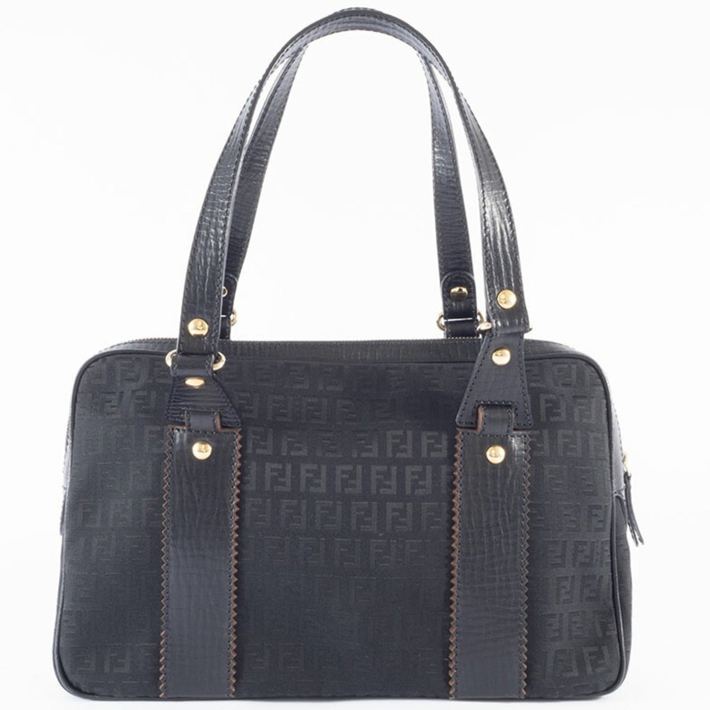 Fendi Zucca Canvas Handbag 8Bn161 Leather Black