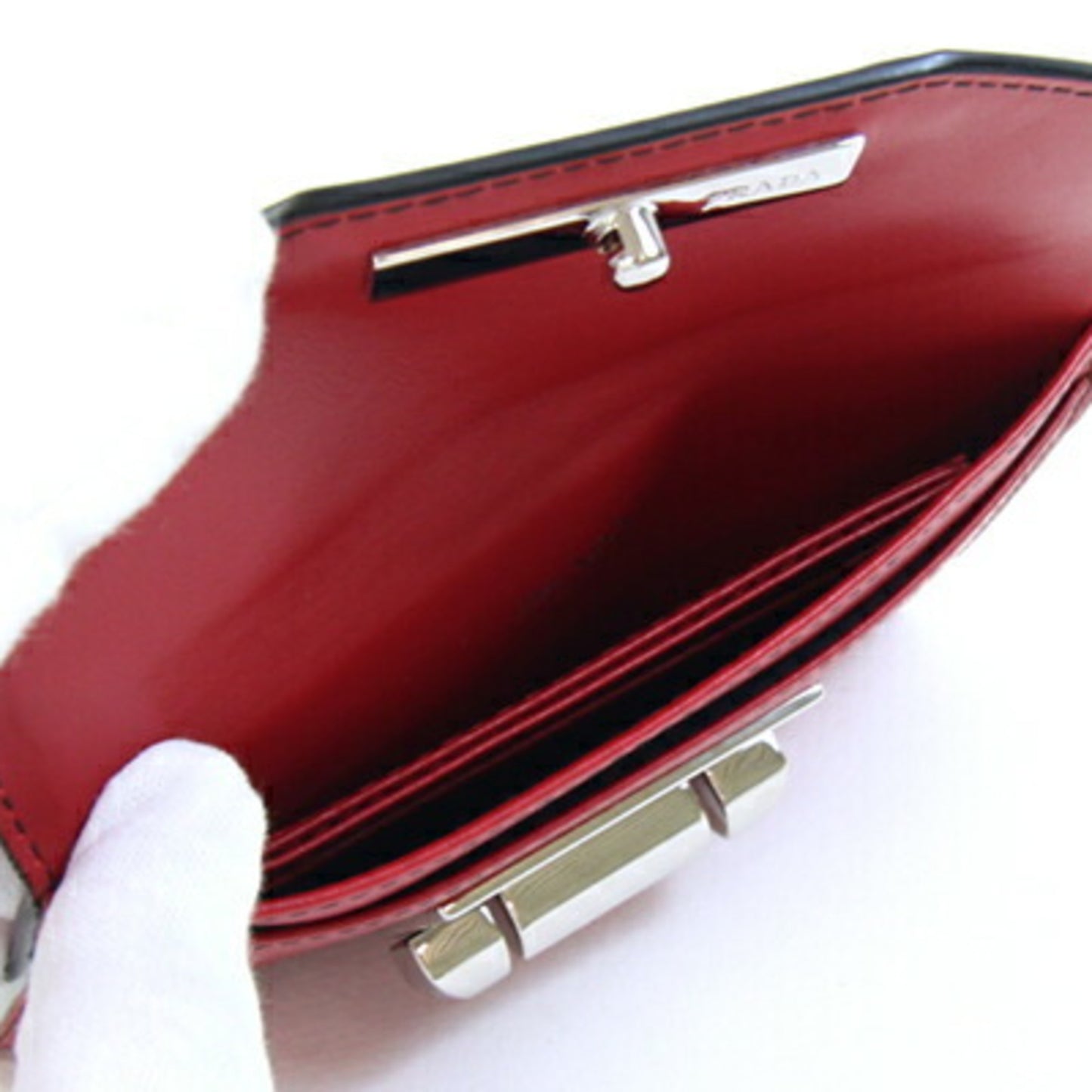 Prada Card Case 1Mc004 Red And Black Leather Pass Case
