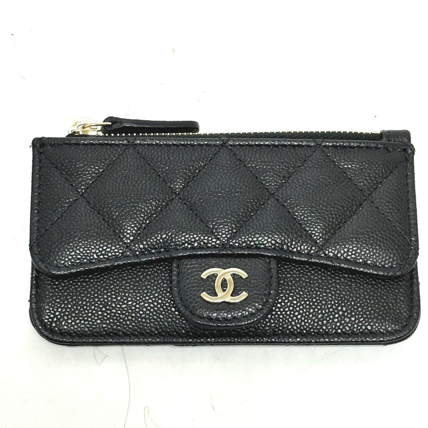 Chanel Ap2570 Coco Mark Matelasse Classic Zip Business Card Holder/Card Case Wallet/Coin Caviar Skin