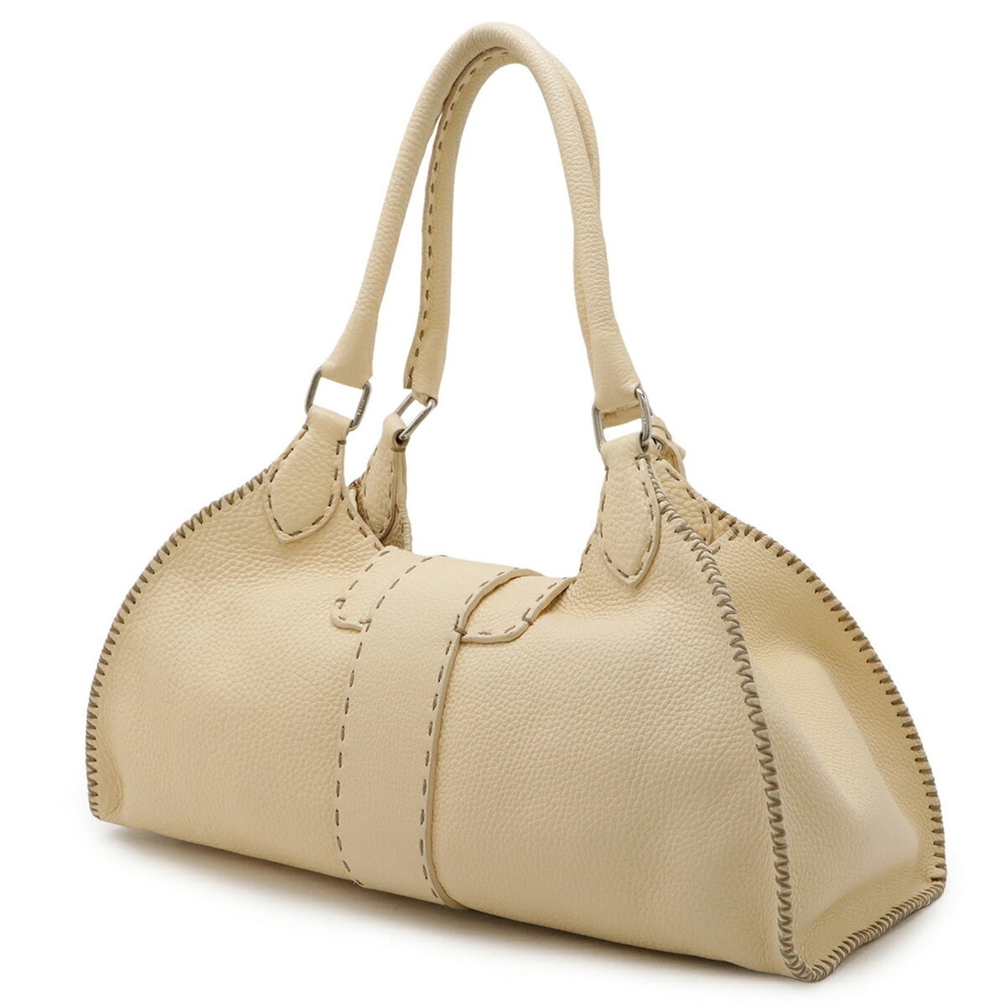 Fendi Selleria Shoulder Bag Tote Leather Cream Beige 8Br487