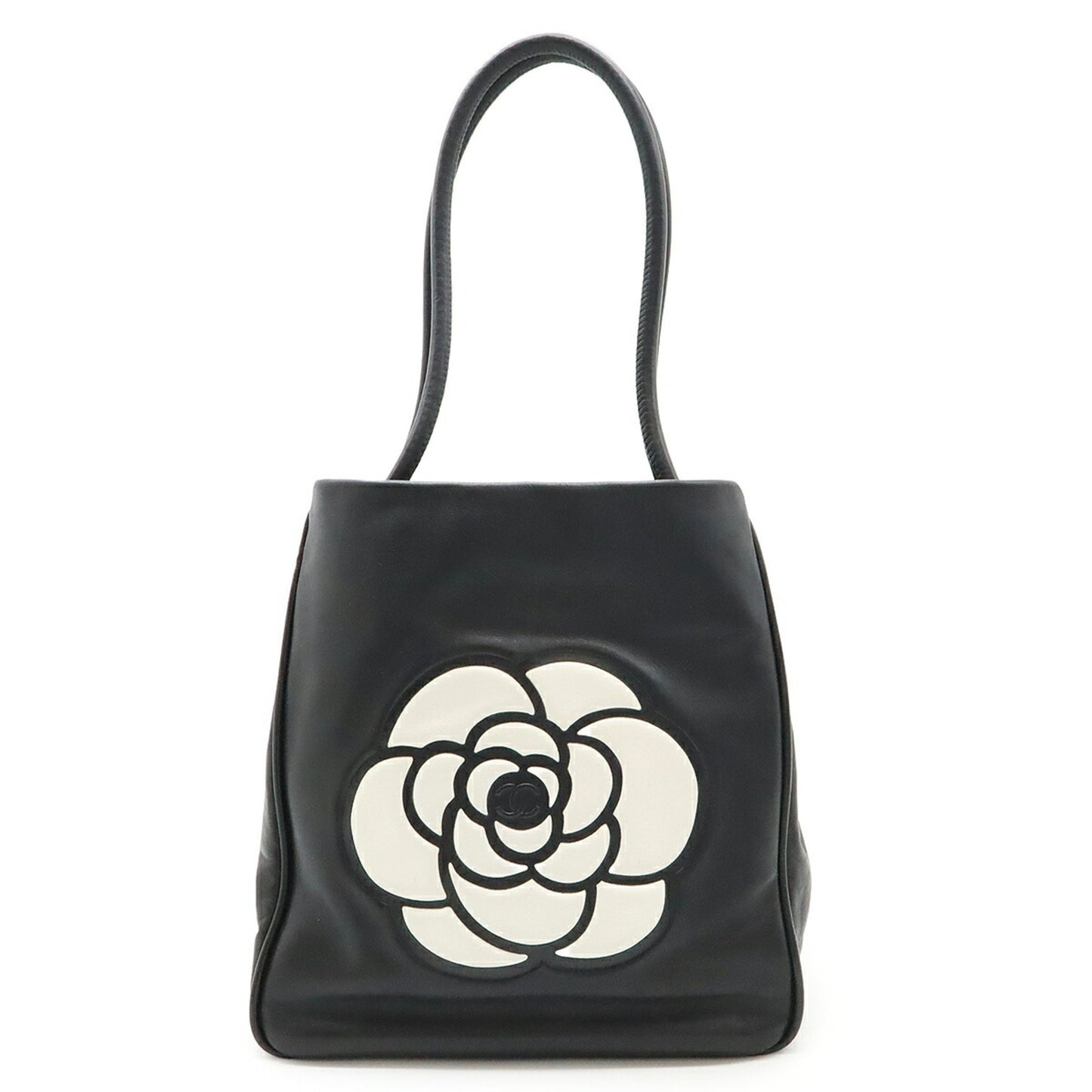 Chanel Camellia Tote Bag Shoulder Leather Black White A20856