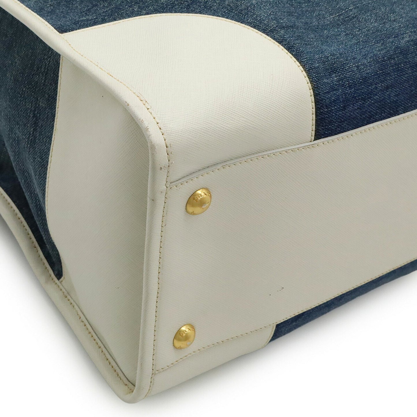 Prada Prada Triangle Handbag Tote Bag Shoulder Denim Leather Blue White Bn2254