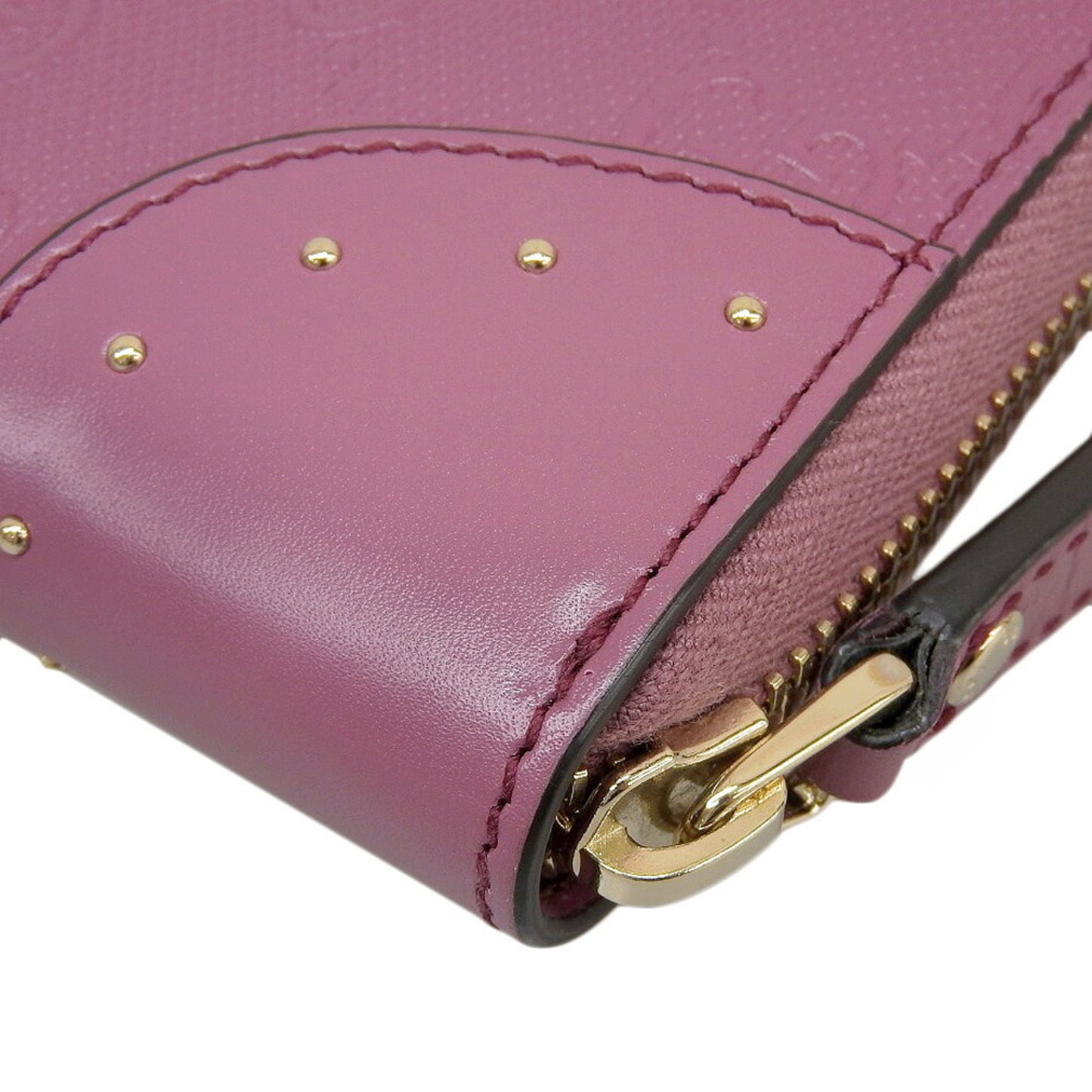 Like New Gucci Interlocking G Round Long Wallet 354487 525040 Leather Pink Gg Studs Embossed