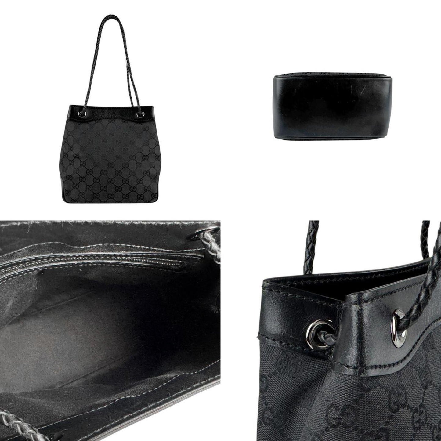 Gucci Shoulder Bag Gg Canvas Leather Black