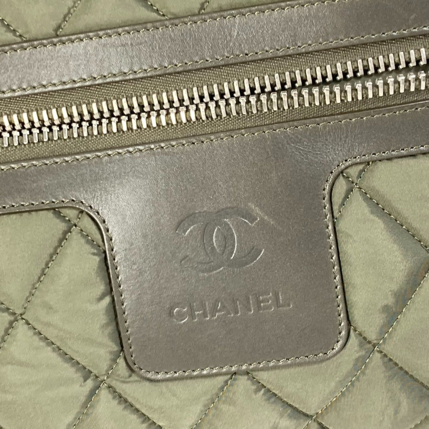 Chanel A48611 Quilted Shawl Medium Tote Shoulder Bag Check Tote Bag Khaki
