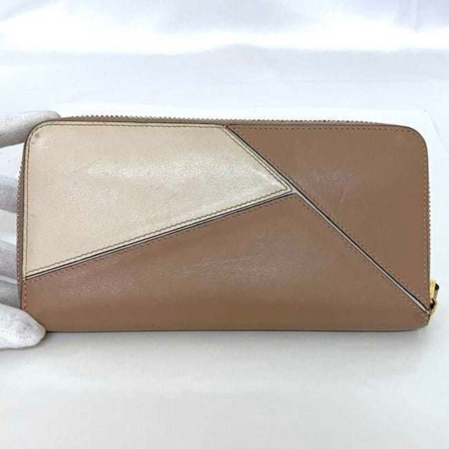 Loewe Round Long Wallet Ec-22656 Pink Beige White Puzzle 122N30Df13 Leather 261709
