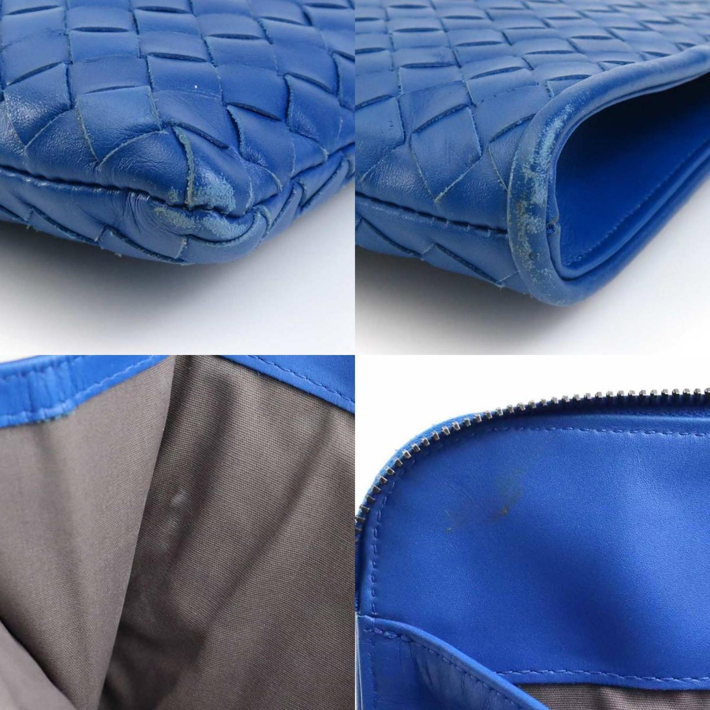 Bottega Veneta Clutch Bag Intrecciato Leather Blue