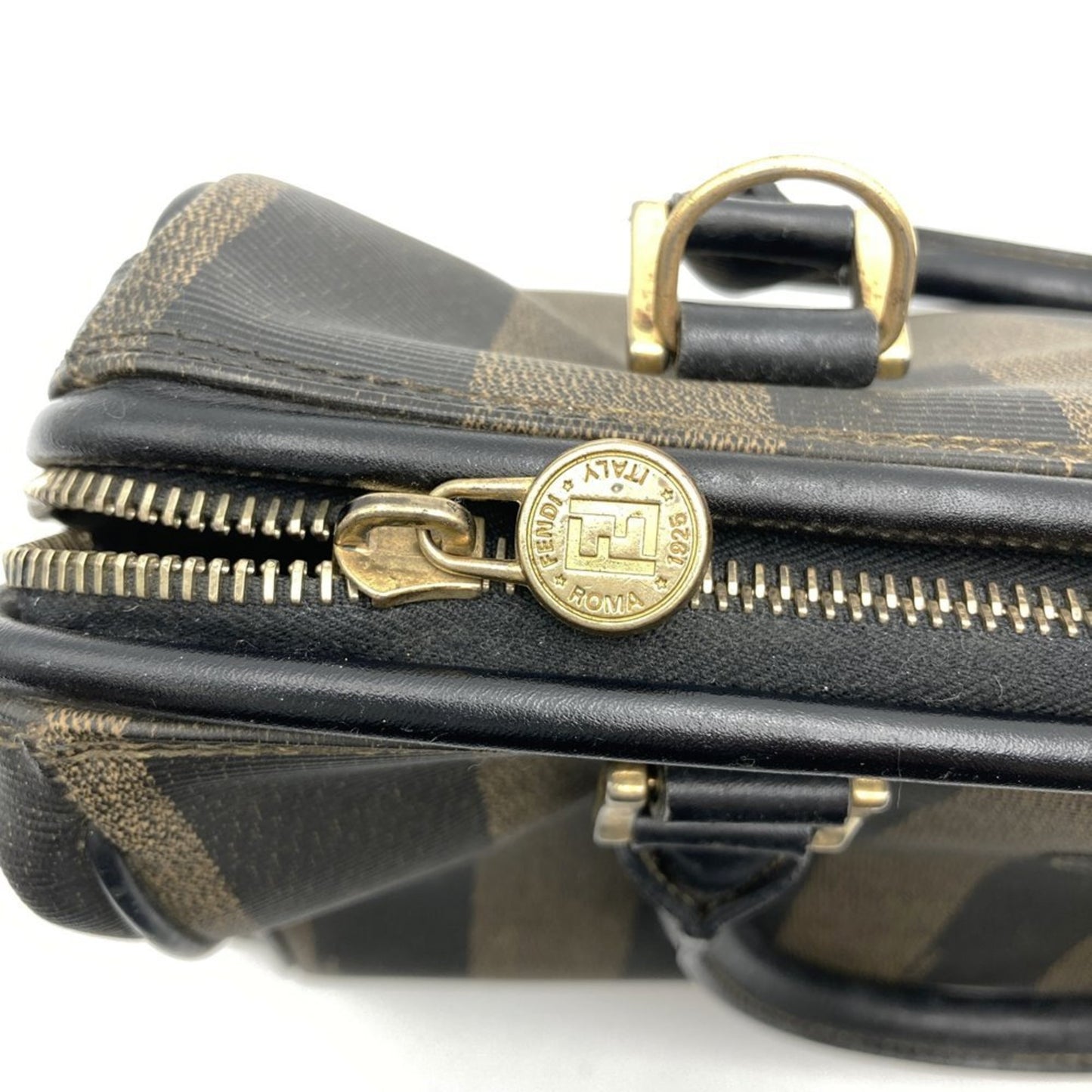 Fendi 259022 Boston Bag Handbag Black Brown Leather