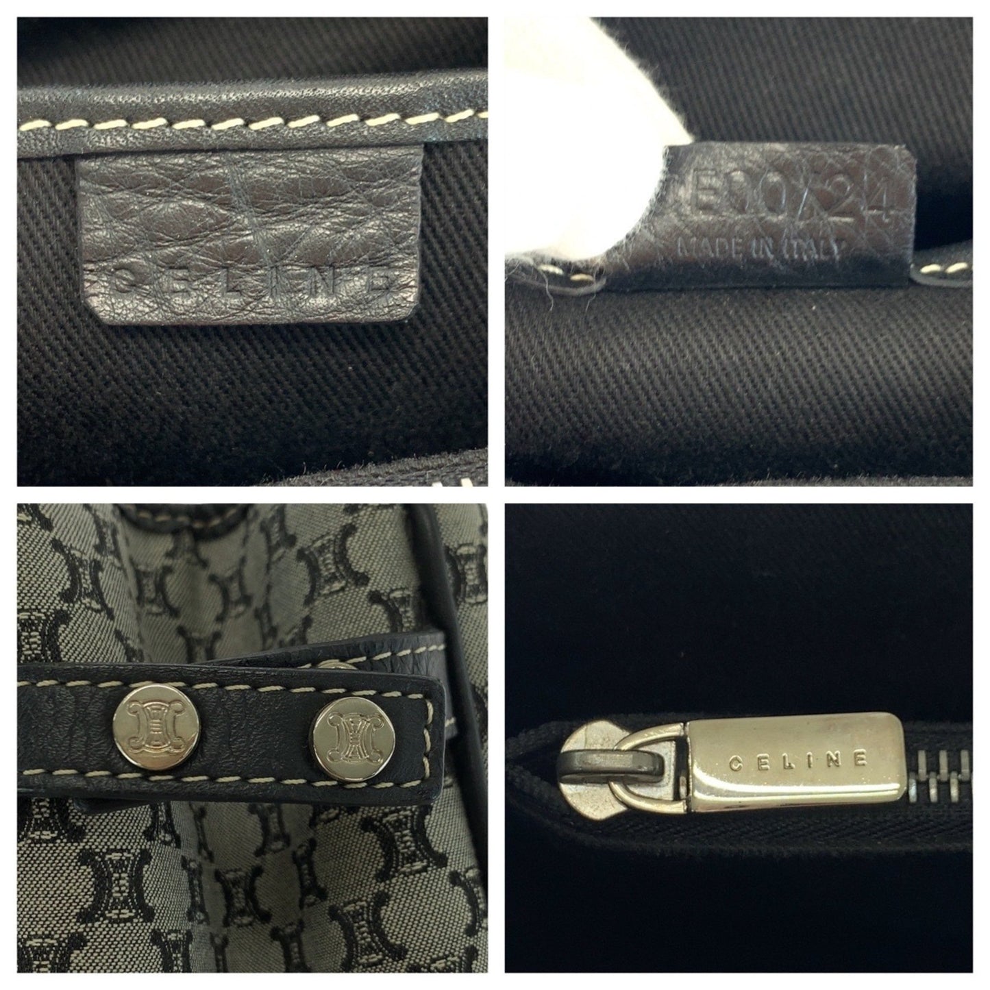 Celine Macadam Grey Black Silver Hardware Canvas Leather Ce00 24 Tote Bag Handbag