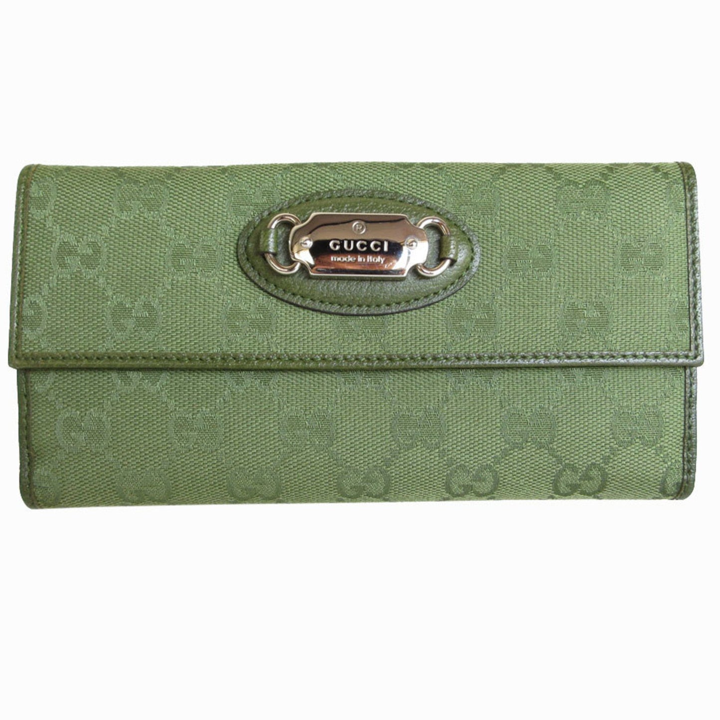 Gucci Bi-Fold Long Wallet Gg Canvas Khaki Green Silver