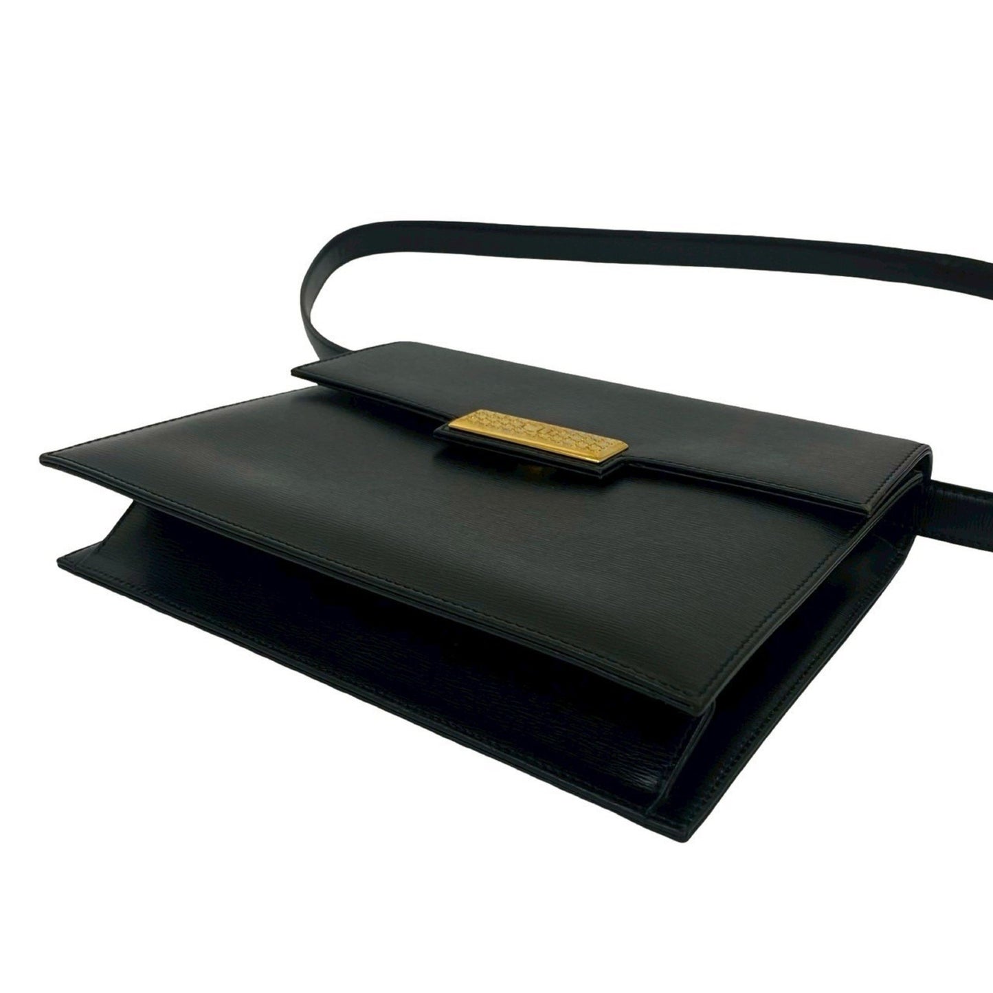 Christian Dior Vintage Cd Logo Hardware Leather Shoulder Bag/Pochette/Sacoche Black 23-10