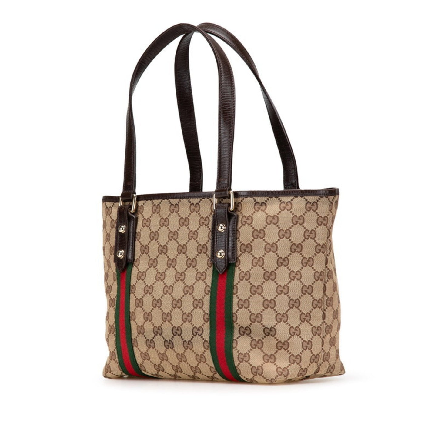 Gucci Gg Canvas Tote Bag 137396 Beige Brown Leather