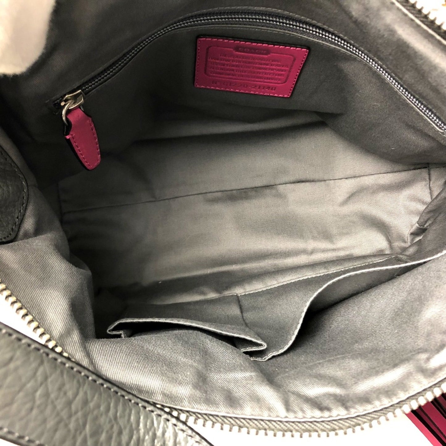 Coach 21140 Textured Legacy Bag Shoulder Bag Charcoal Gray Gray Fuchsia Pink