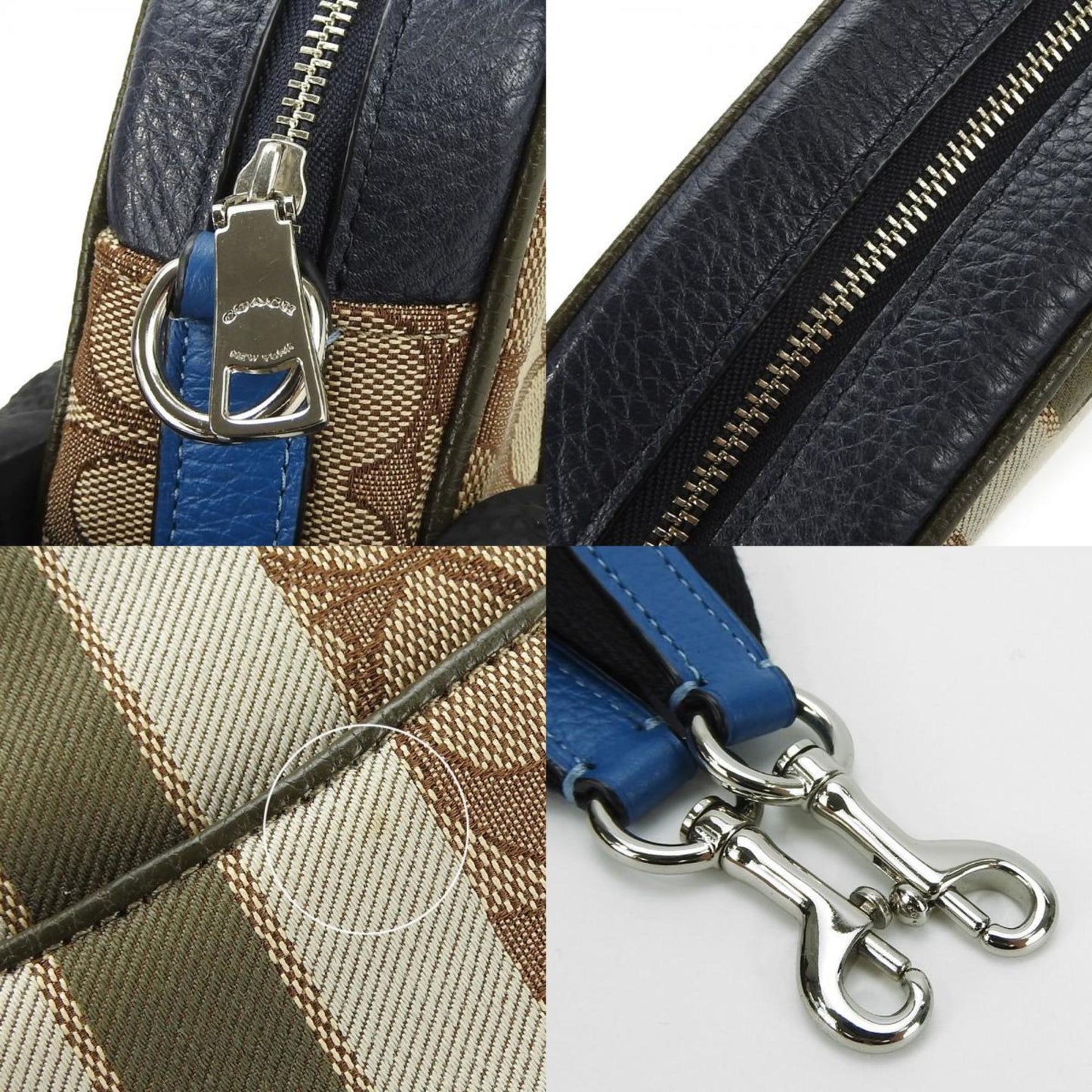 Coach Shoulder Bag 2635 Signature Dempsey Canvas Leather Beige Blue Khaki Camera Pochette