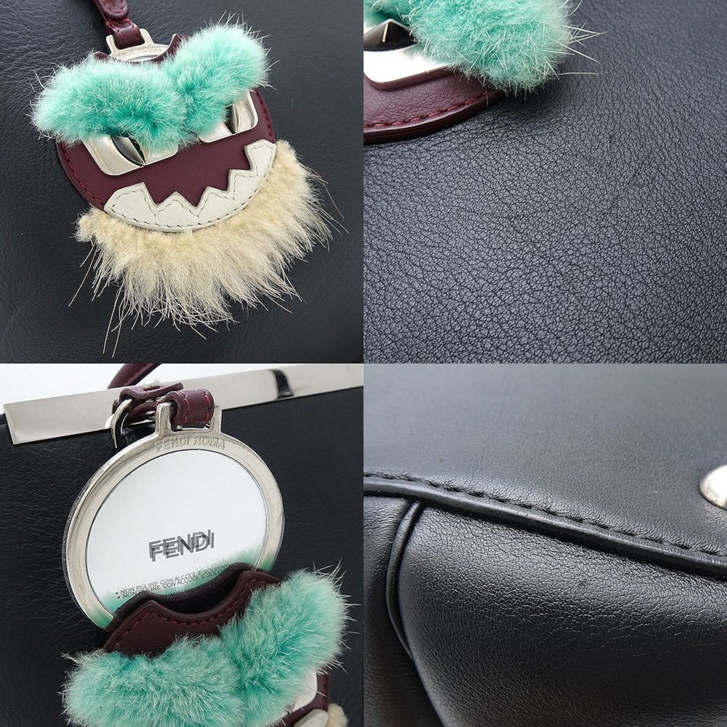 Fendi Petit Toujour 8Bh253 Handbag Monster Leather Black 352157