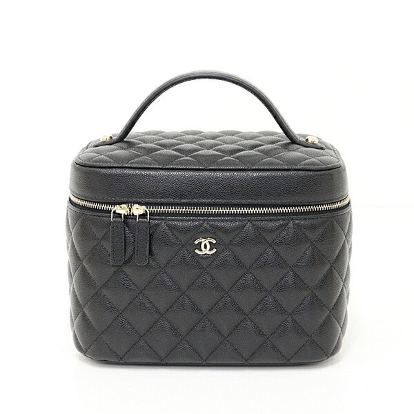 Chanel Timeless Classic Vanity Bag Caviar Skin Ap2573 Black Matelasse Unused F-04622