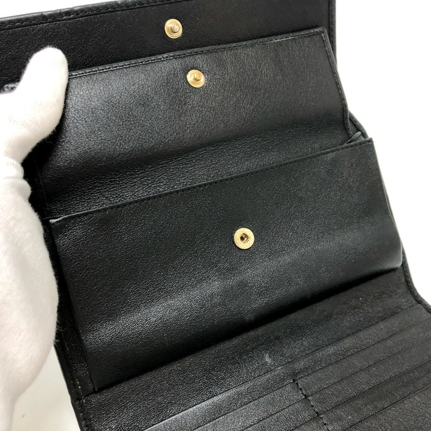 Gucci 257303 Shima Line Gg Wallet Long Embossed All-Over Pattern Tri-Fold Leather