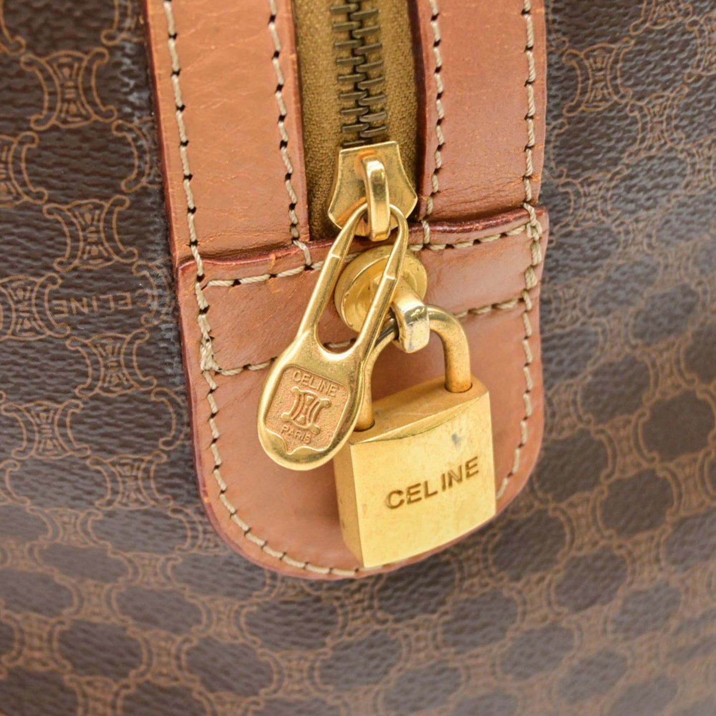 Celine Macadam Boston Bag Leather Brown