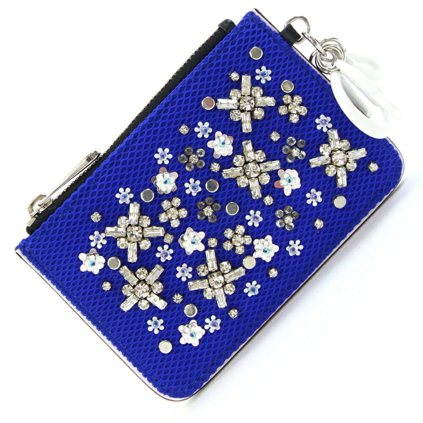 Christian Dior Dior Coin Case Blue White Leather Mini Pouch Purse Beads