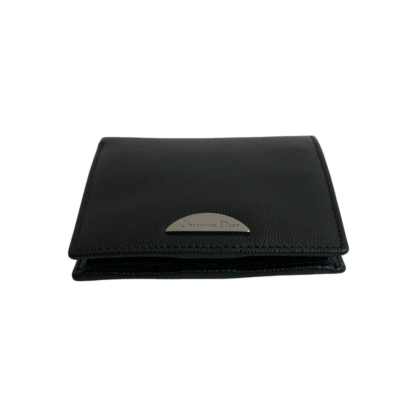 Christian Dior Logo Hardware Leather Genuine Bifold Mini Wallet Black 29110