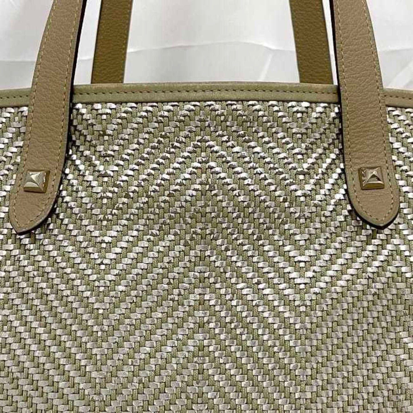 Hermes Tote Bag Chennai Mm Ec-23011 Beige Silver Etoupe Leather Polyester Hermes