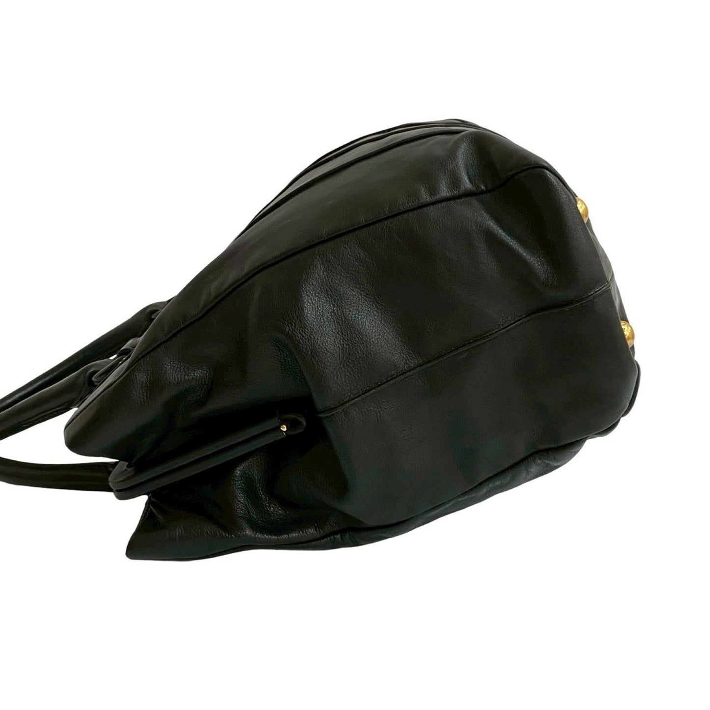 Prada Prada Logo Gold Hardware Leather Genuine Clasp Handbag Tote Bag Boston Black 006-3