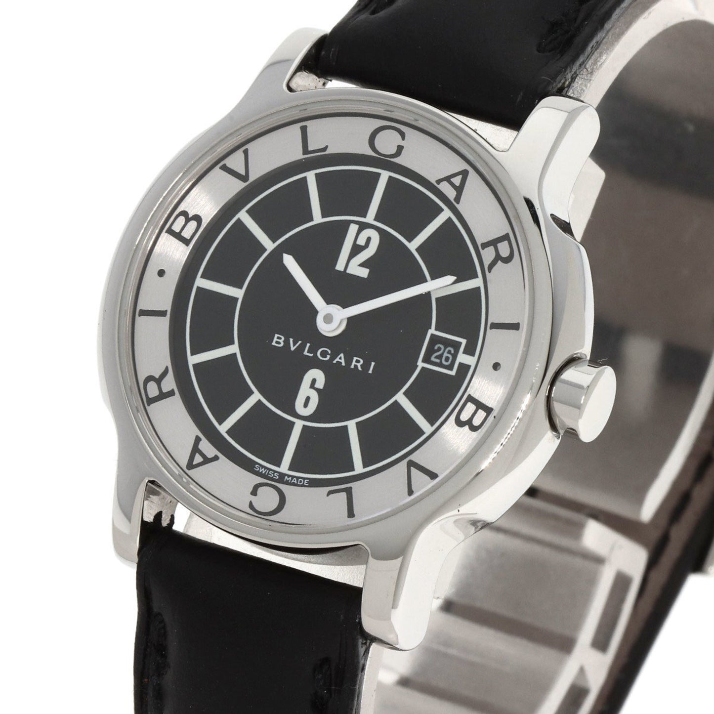 Bvlgari St29S Solotempo Watch Stainless Steel Leather