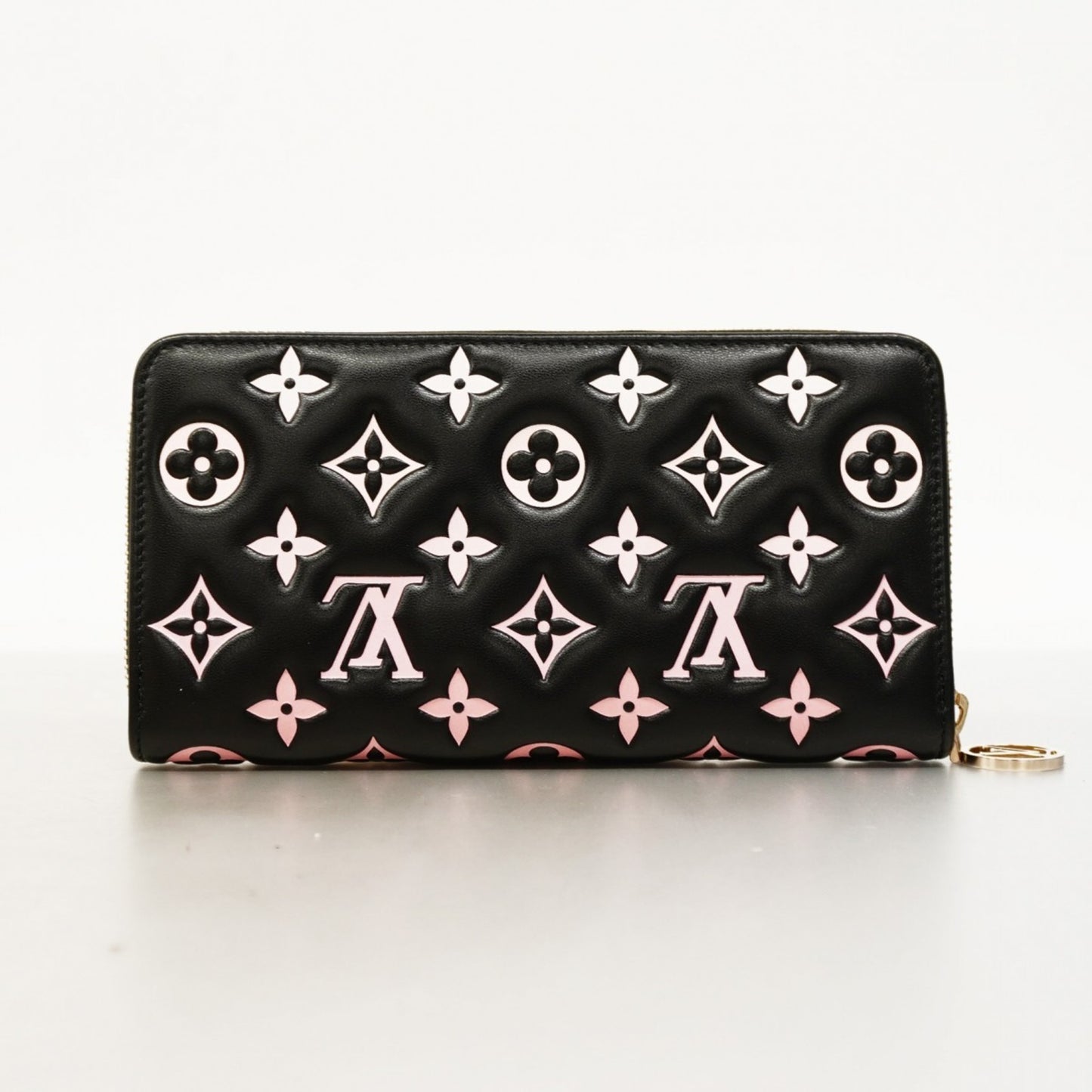 Louis Vuitton Monogram Embossed Zippy Wallet M12152 Black/Pink