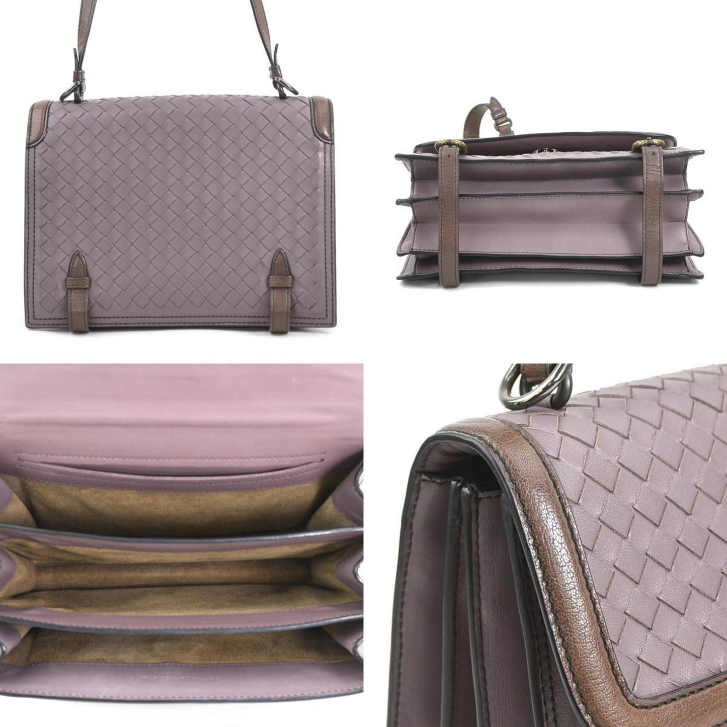 Bottega Veneta Shoulder Bag Intrecciato Leather Purple Brown