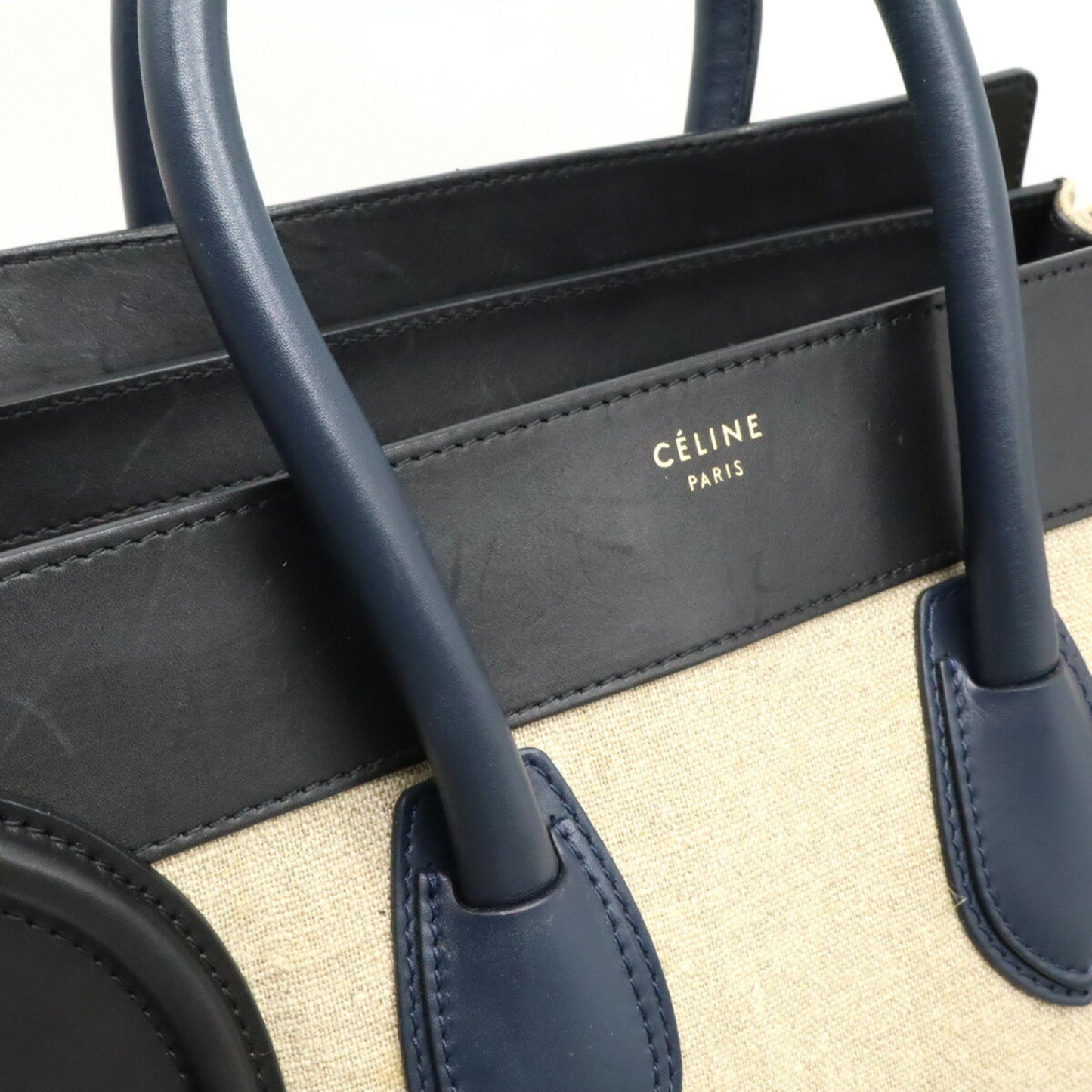Celine Luggage Shopper Tote Bag Handbag Linen Leather Beige Black Navy 165212