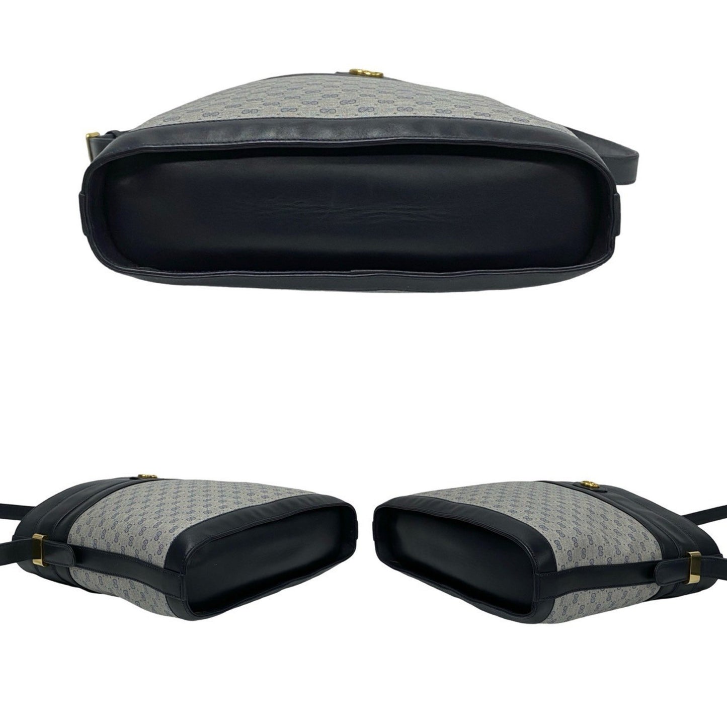 Gucci Old Gucci Micro Gg Logo Hardware Leather Genuine Shoulder Bag Pochette Navy 03913