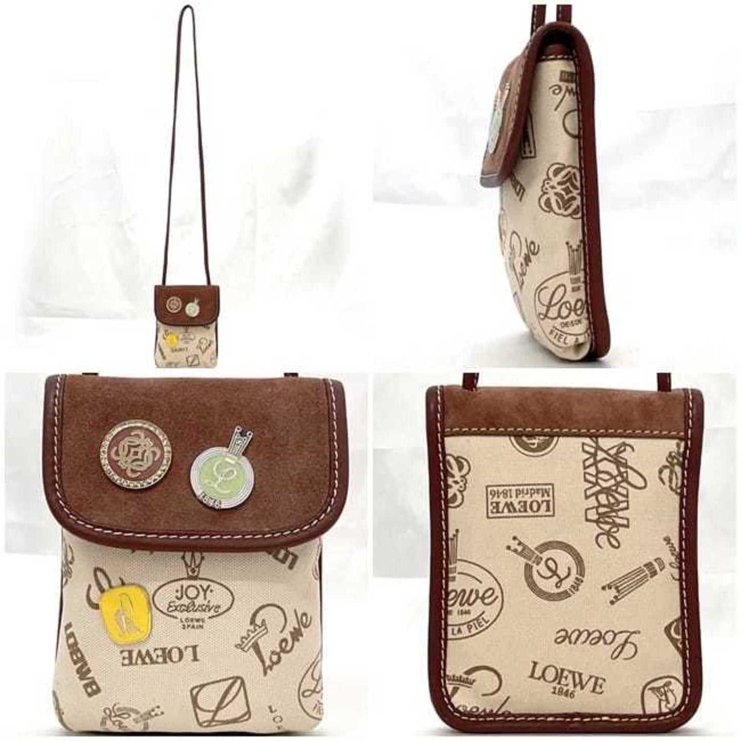 Loewe Shoulder Bag Ec-23670 Beige Brown Anagram 160Th Anniversary Canvas Leather Suede 290606 Loewe