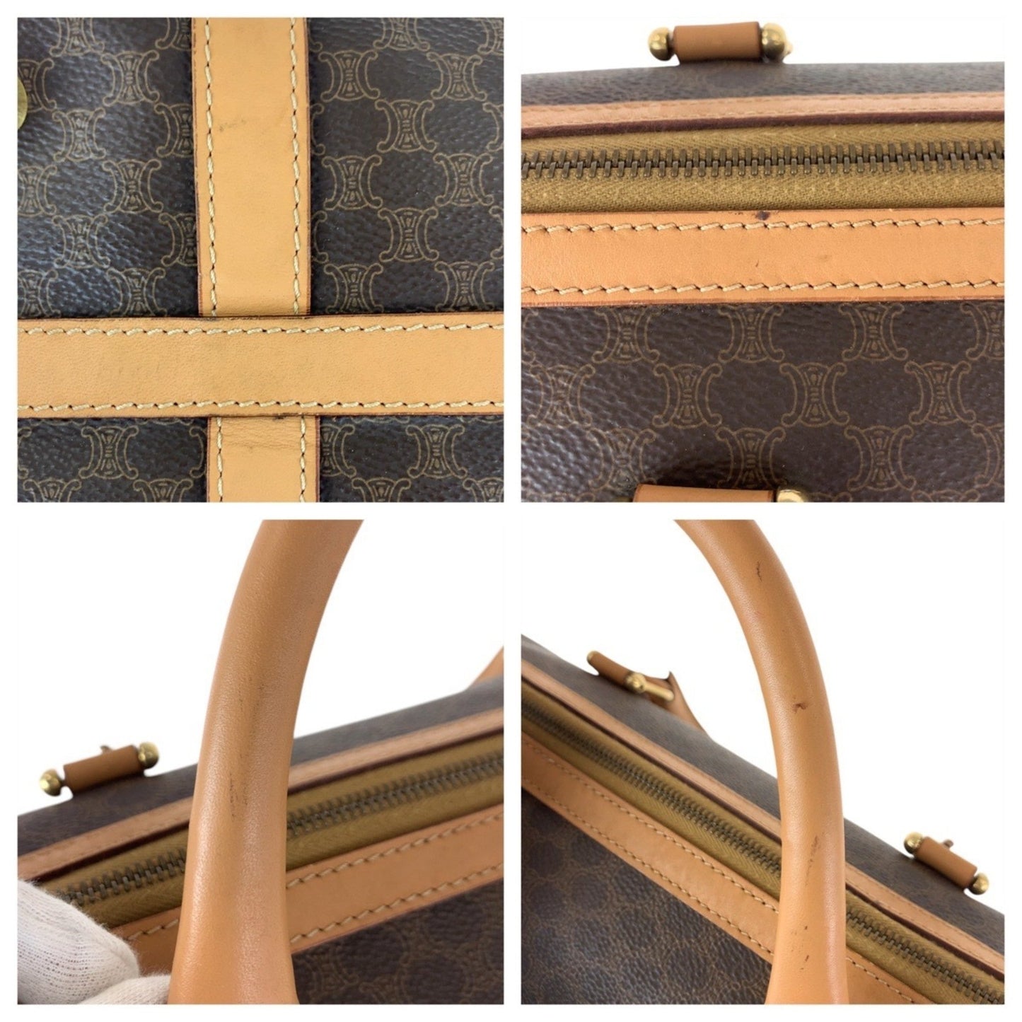 Celine Macadam Brown Gold Hardware Leather M14 Handbag Boston Bag