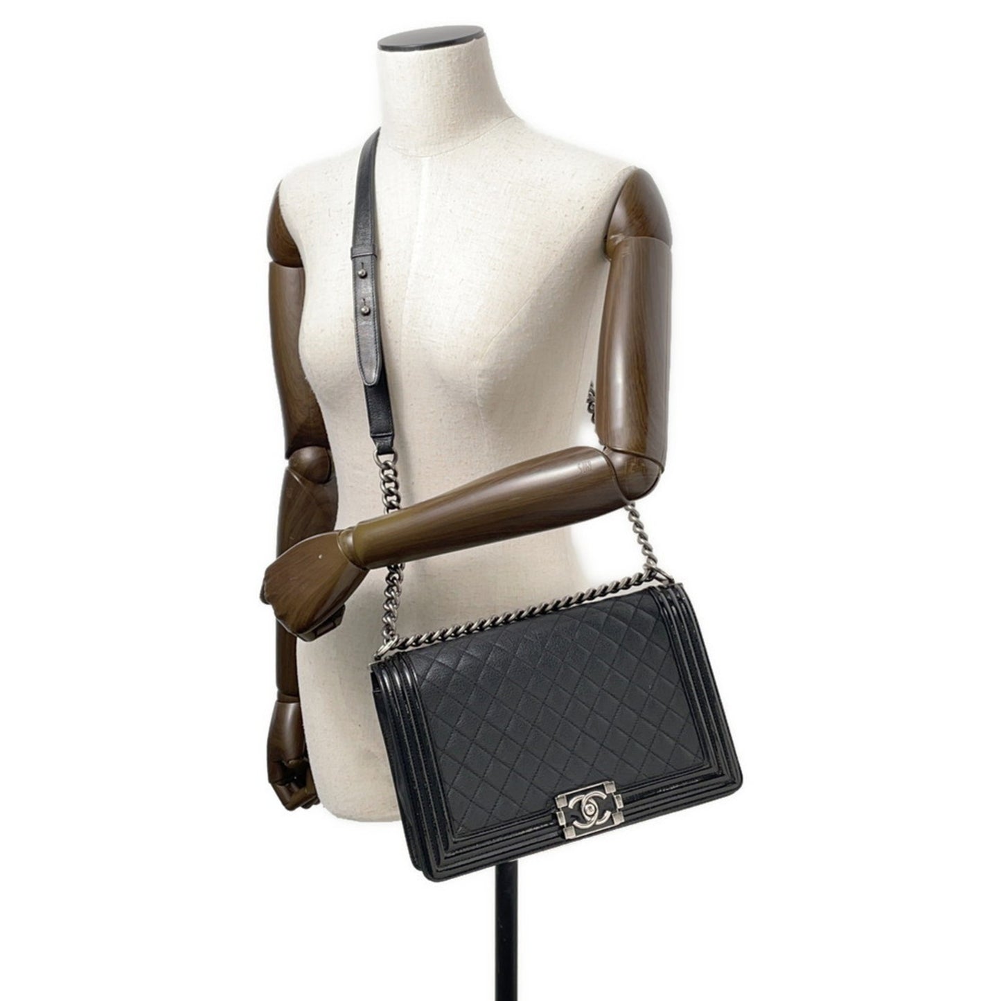 Chanel Chain Shoulder Bag Boy Large Matelasse Coco Mark Lambskin Patent Leather A92193 Chanel Black