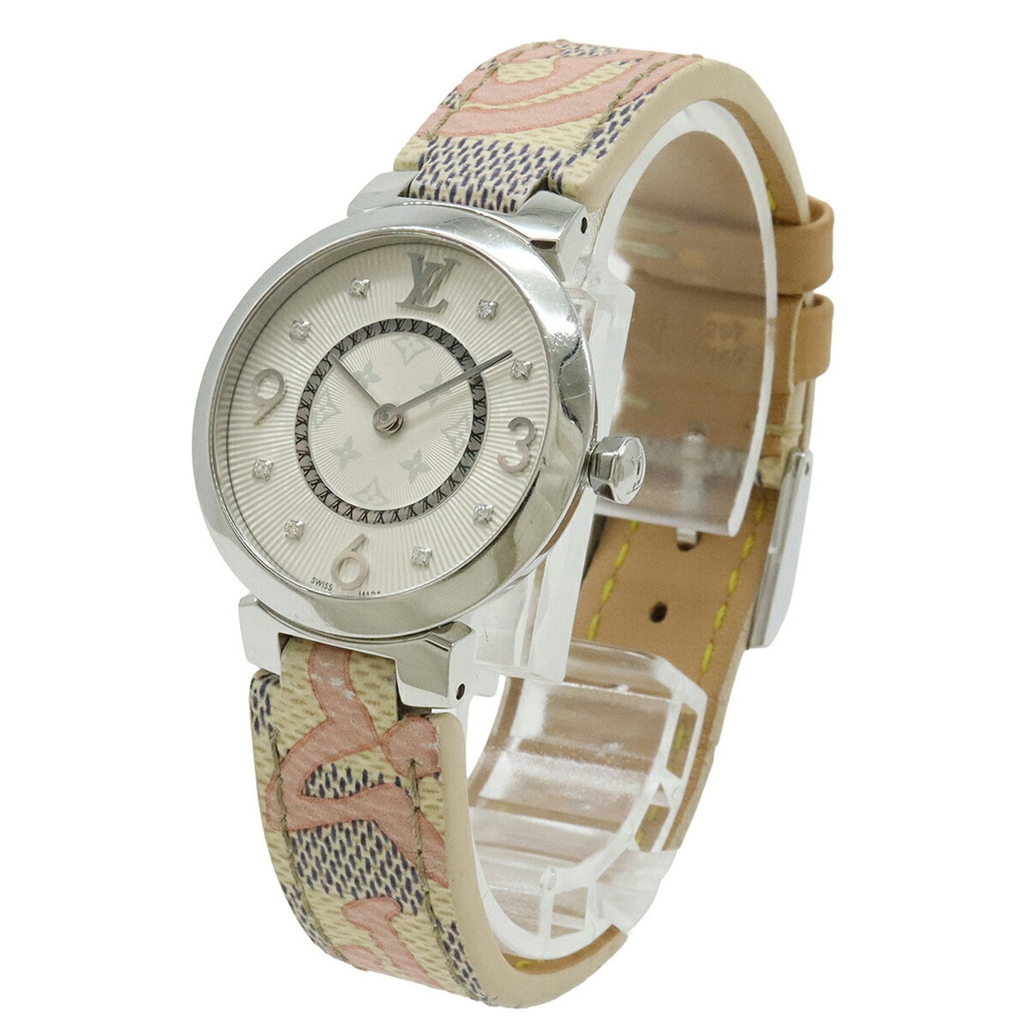 Louis Vuitton Tambour Monogram Silver Dial With 8 Diamonds