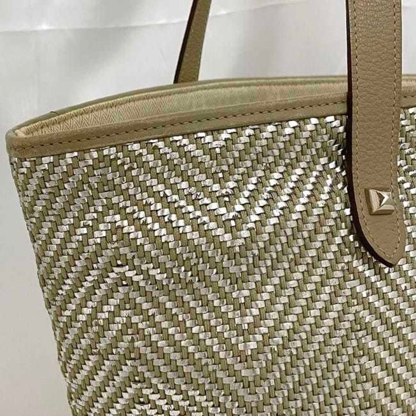 Hermes Tote Bag Chennai Mm Ec-23011 Beige Silver Etoupe Leather Polyester Hermes