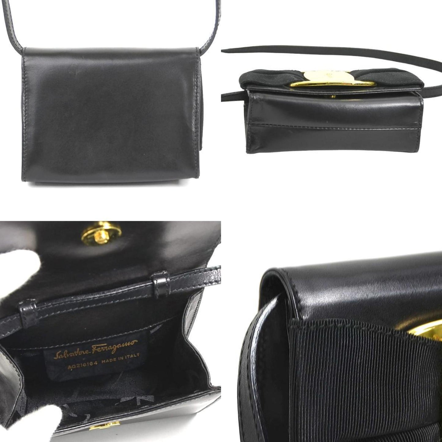 Salvatore Ferragamo Shoulder Bag Vara Leather Black Gold