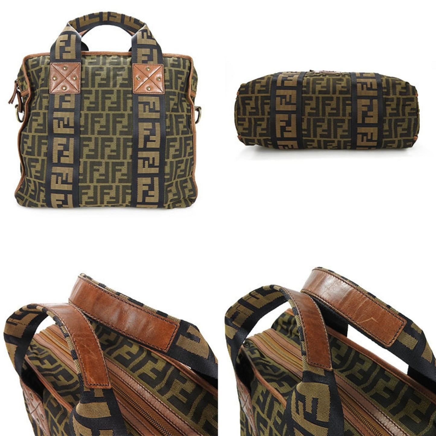 Fendi 7Va158 2Way Handbag Zucca Shoulder Nylon Leather Gold Hardware 2Way Hand Bag Canvas Brown