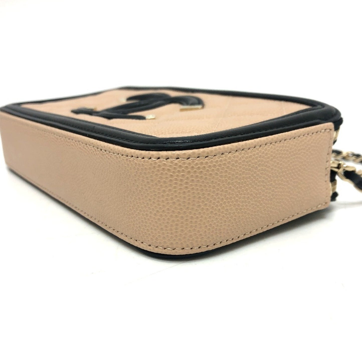Chanel A84450 Cc Filigree Bicolor Wallet Long Chain Caviar Skin