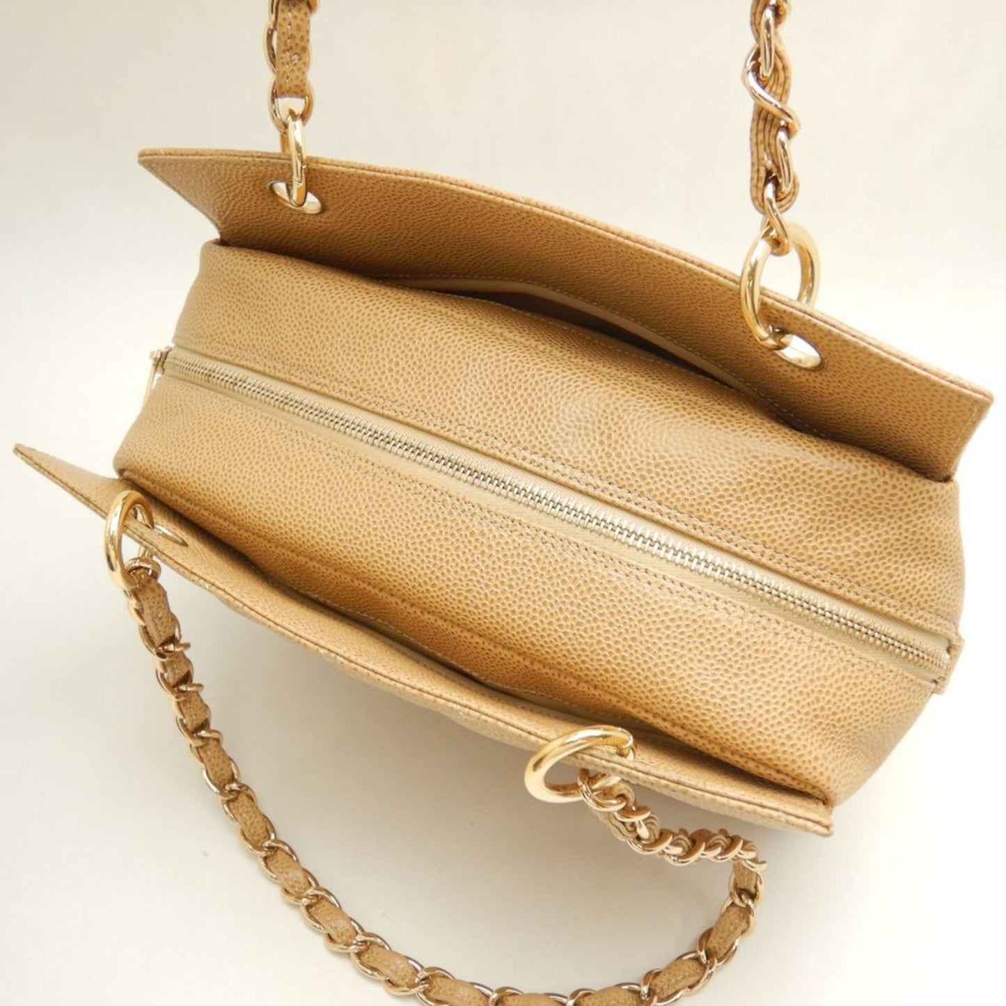 Chanel Chanel Chain Tote Bag A18004 Caviar Skin Camel 252569