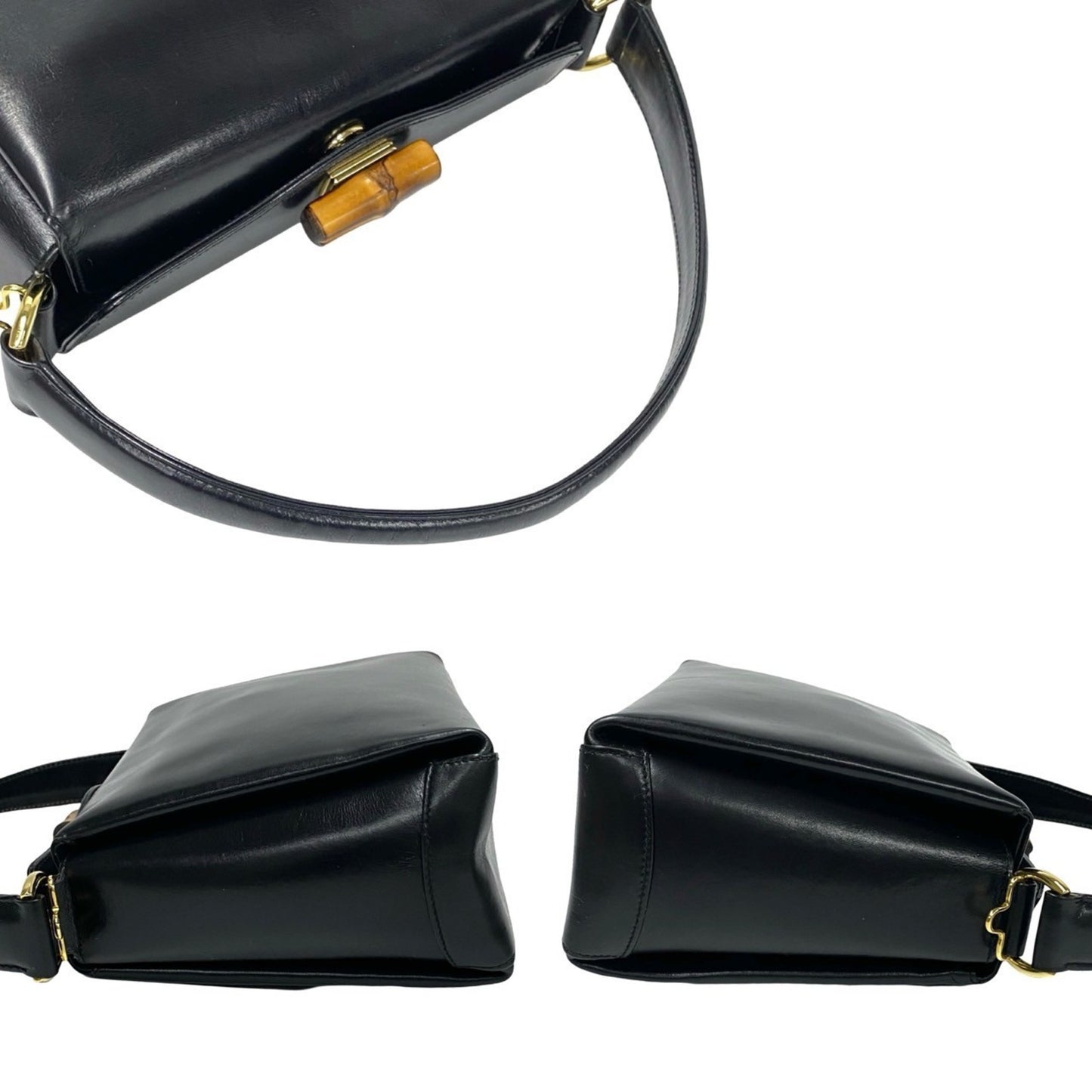 Gucci Old Gucci Vintage Bamboo Calf Leather 2-Way Handbag/Shoulder Bag Black 845-1